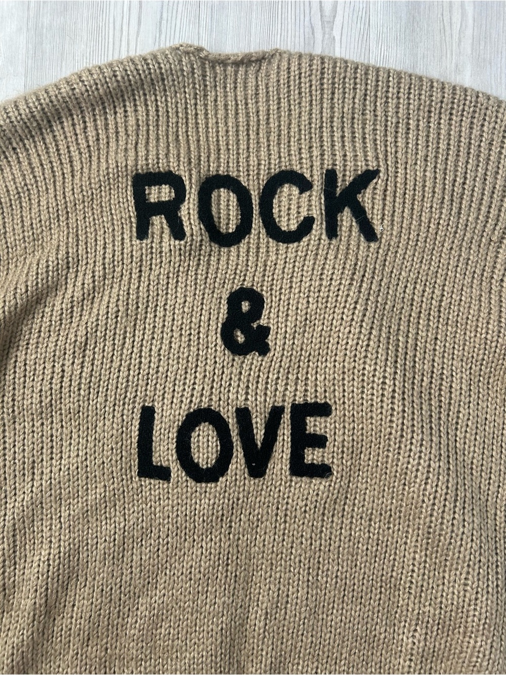 Women’s Chunky Knit Open Cardigan - Camel “Rock & Love” - Picture 6 of 6